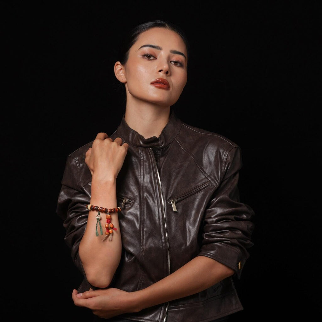 Dharma Deer Tibetan Red Yak Bone Bracelet with Skull Charm
