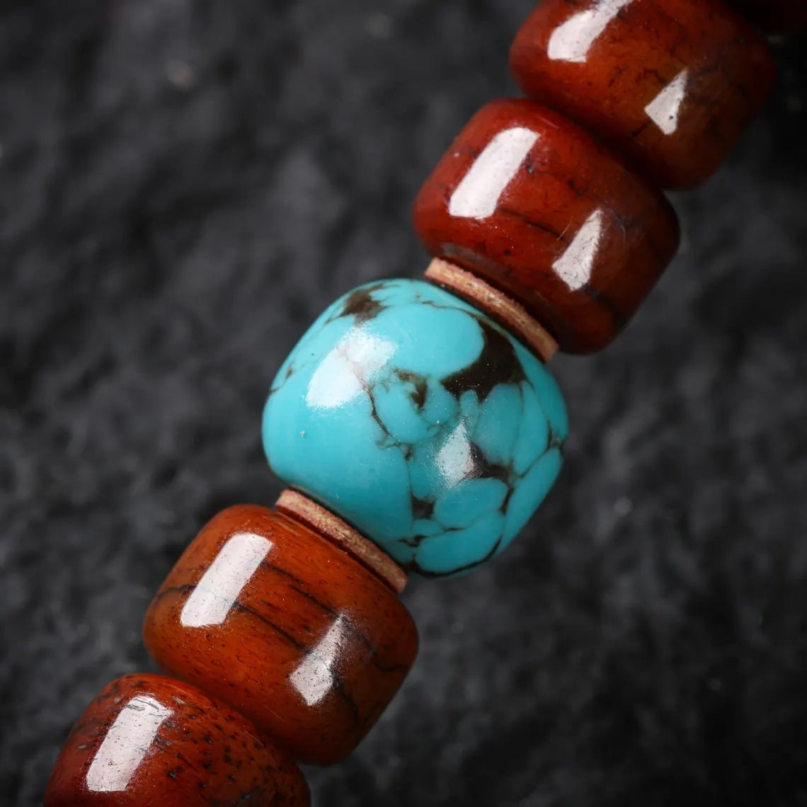 Dharma Deer Yak Bone 108 Mala Beads with Turquoise