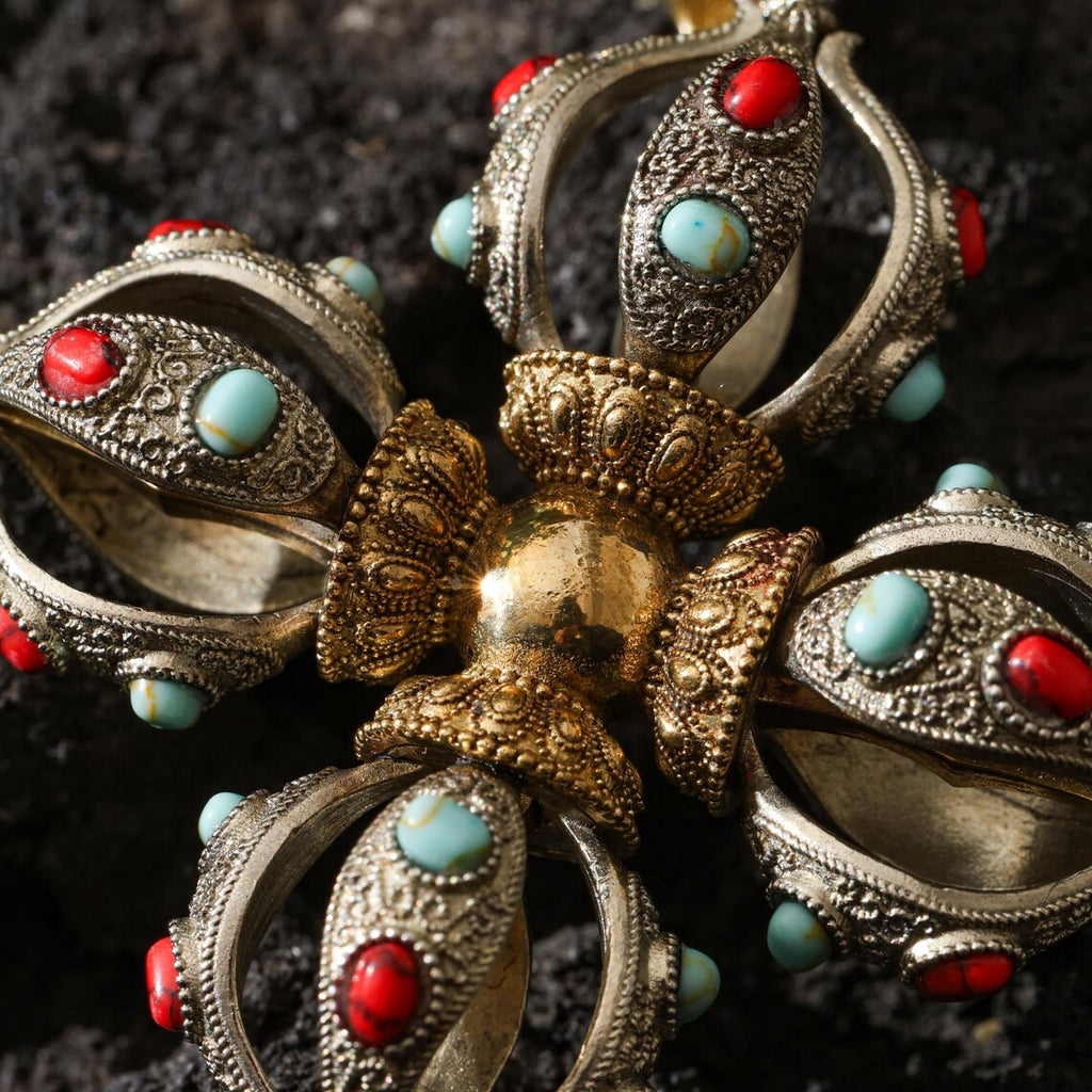 Dharma Deer Cross Vajra Pendant Tibetan Amulet