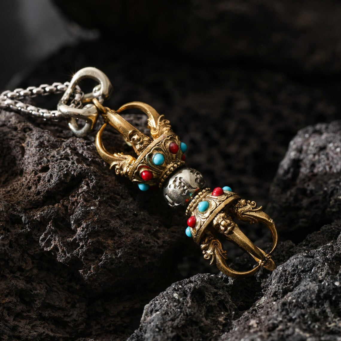 Dharma Deer Five-Pronged Vajra Pendant Tibetan Amulet