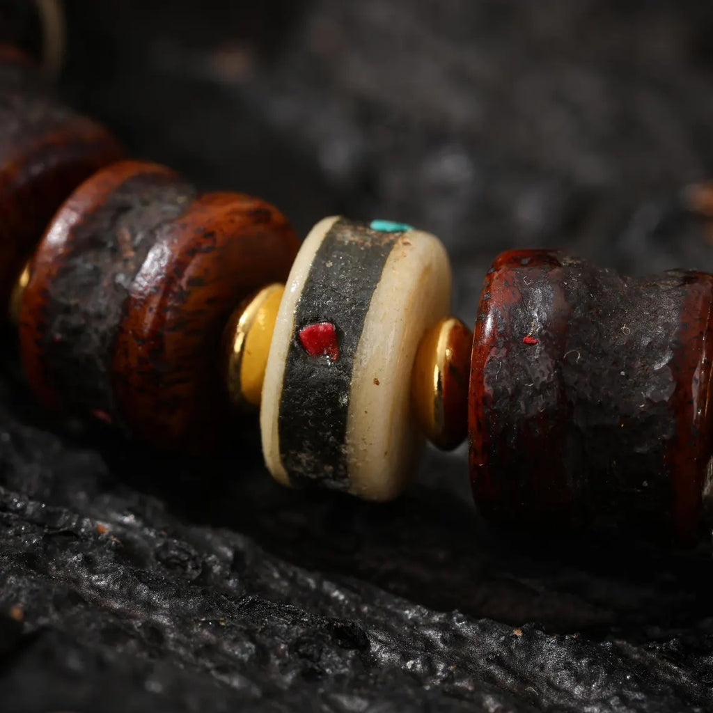 Dharma Deer Yak Bone Bead Bracelet with Dzi Accent
