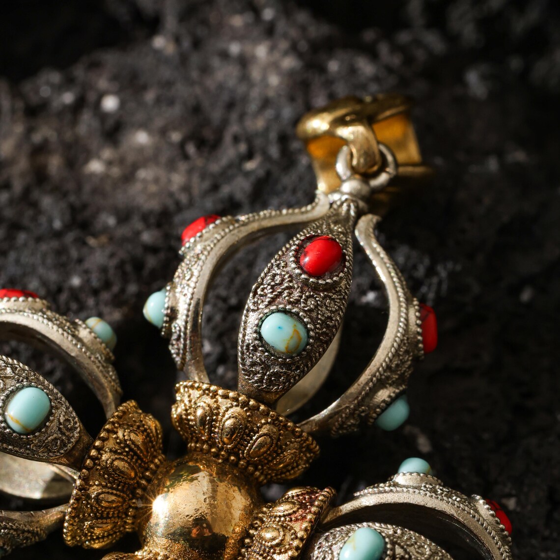 Dharma Deer Cross Vajra Pendant Tibetan Amulet