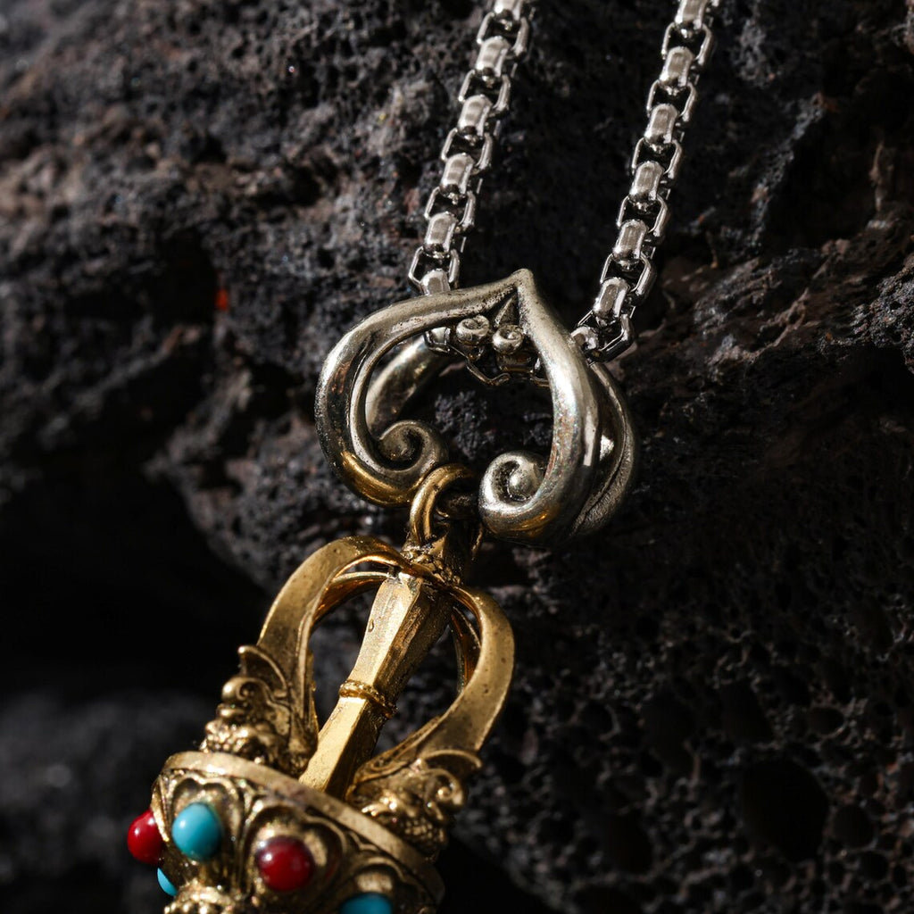 Dharma Deer Five-Pronged Vajra Pendant Tibetan Amulet