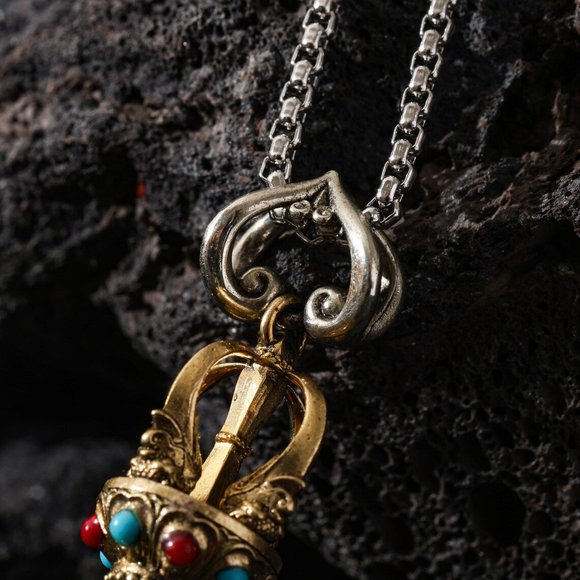 Dharma Deer Five-Pronged Vajra Pendant Tibetan Amulet