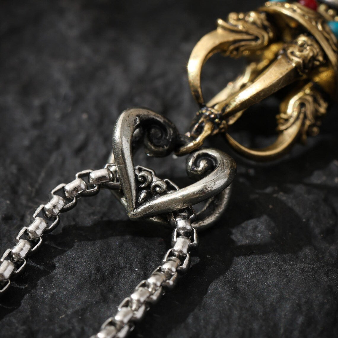 Dharma Deer Five-Pronged Vajra Pendant Tibetan Amulet