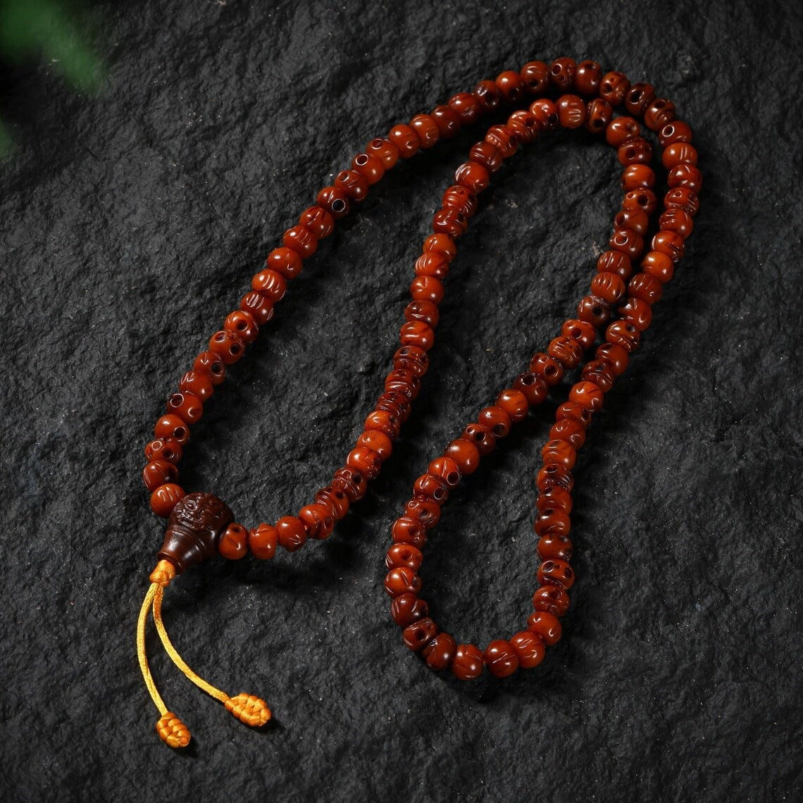 Dharma Deer Yak Bone Skull Necklace 108 Mala Beads