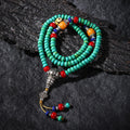 Dharma Deer Turquoise Dzi Bead Necklace 108 Mala BeadsTibetan Talisman