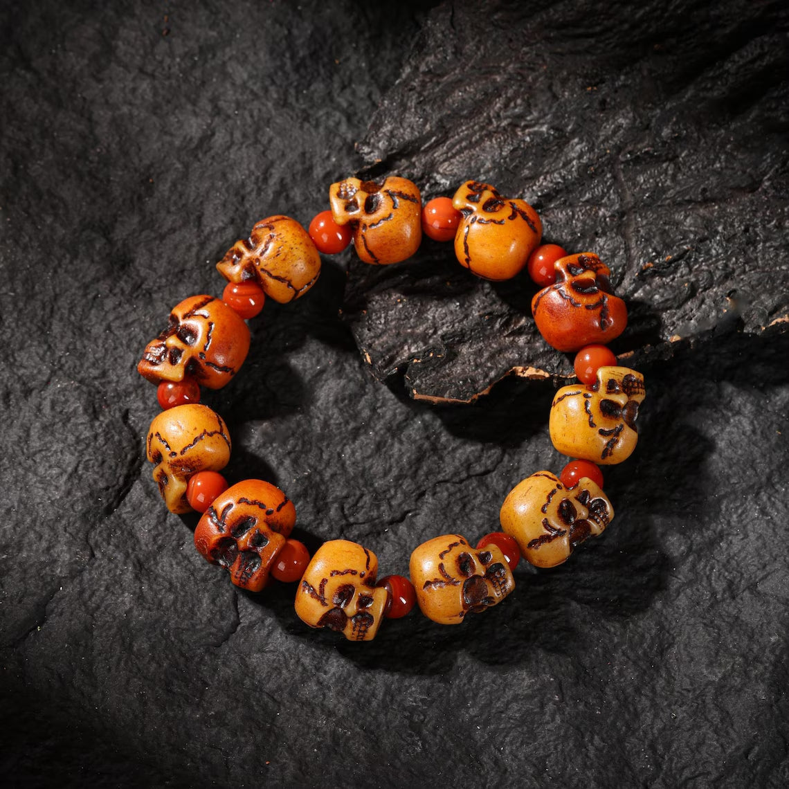 Dharma Deer Bone Skull Bracelet Protection Amulet