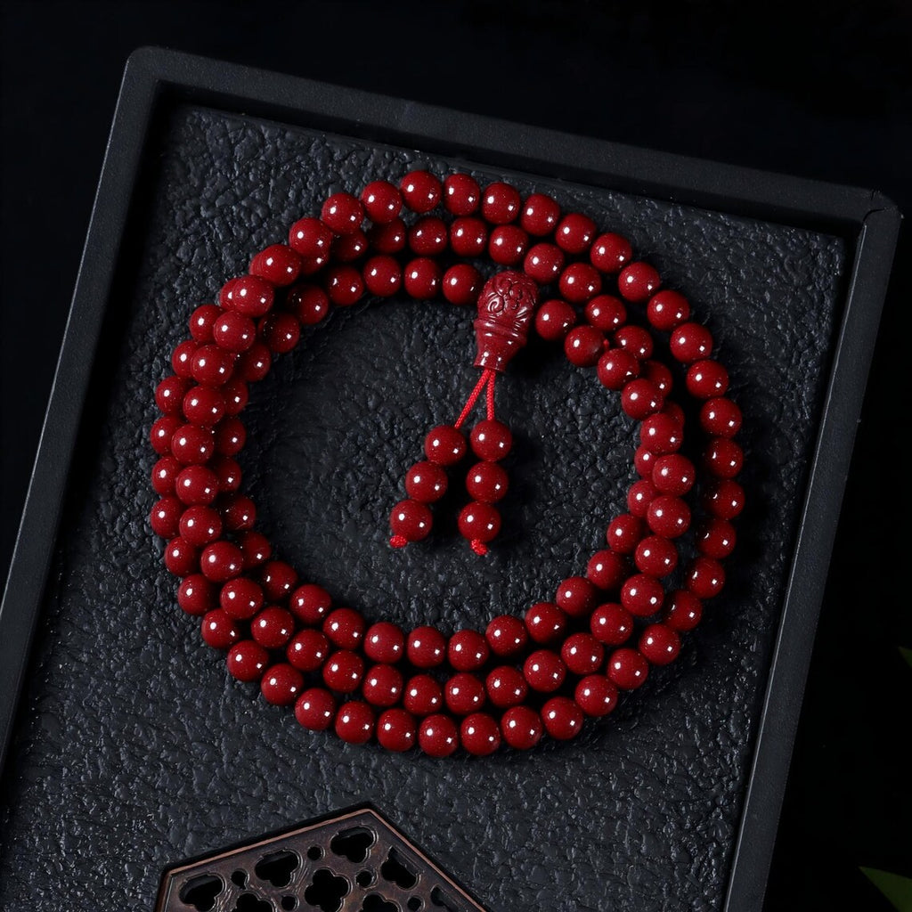 Dharma Deer Cinnabar 108 Mala Beads Necklace