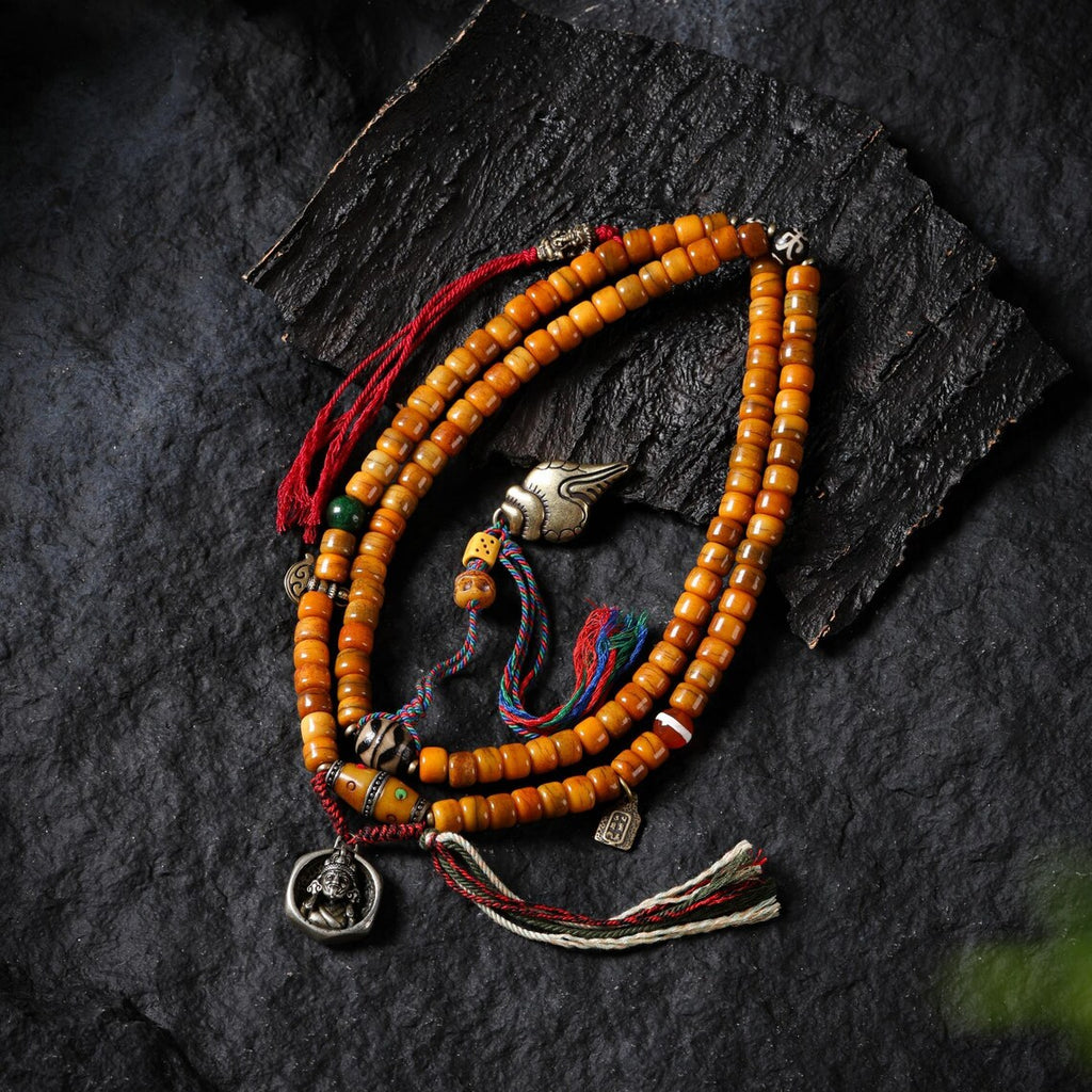 Dharma Deer Bone Necklace 108 Mala Beads Tibetan Talisman
