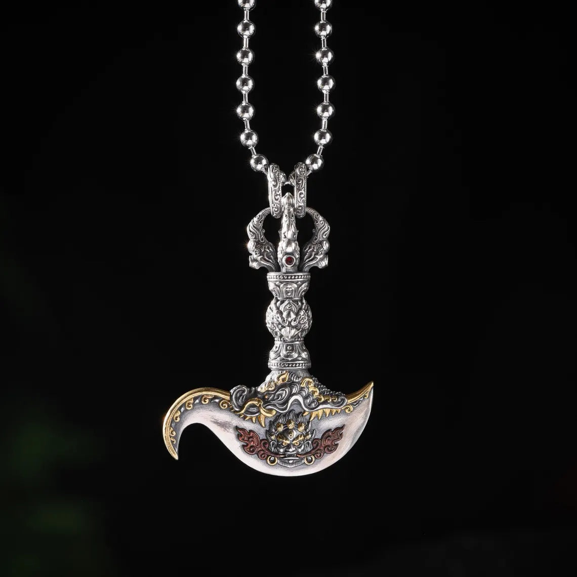 Dharma Deer Daikokuten Vajra Axe Pendant 24K Gold Vermeil