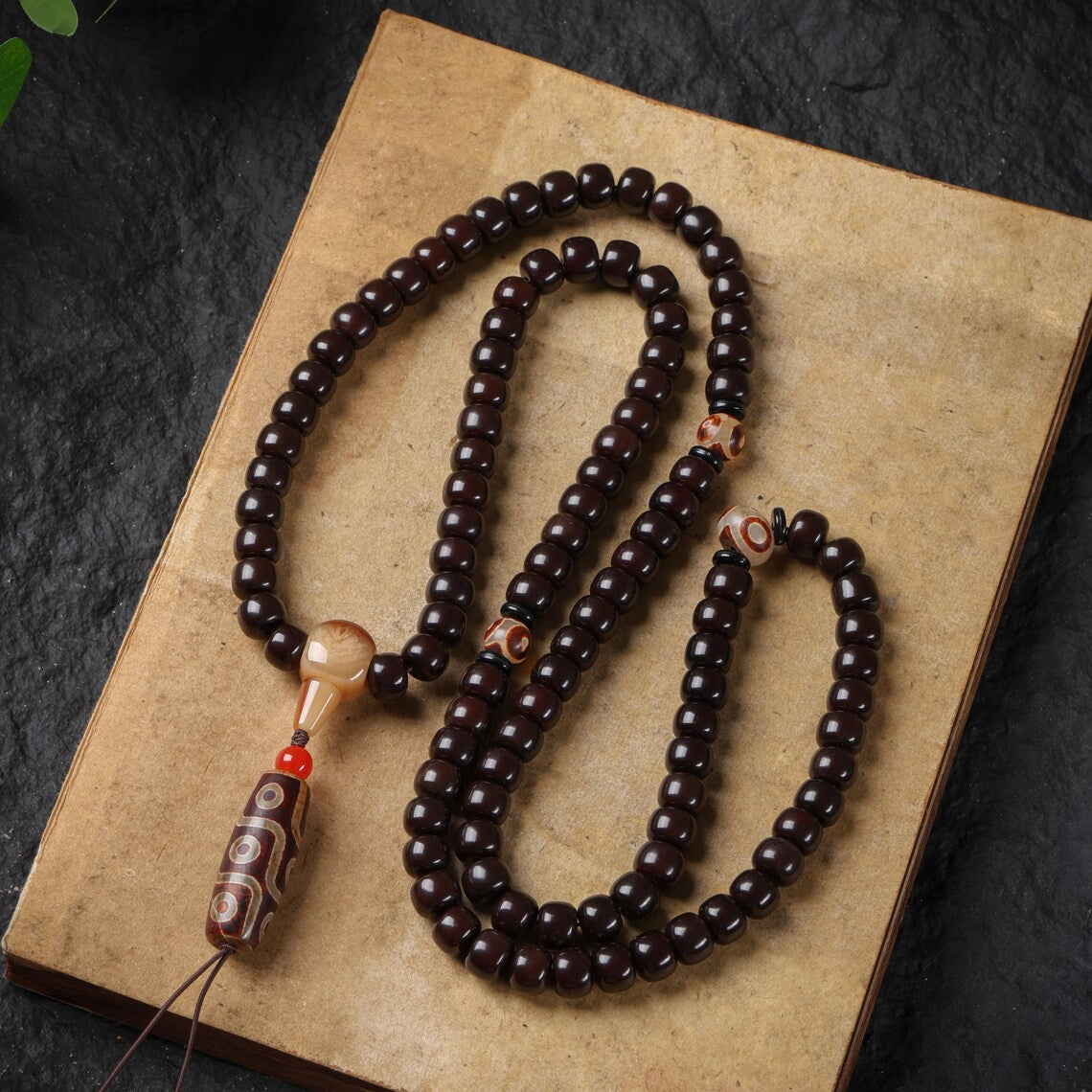 Dharma Deer Black Bodhi 108 Mala Beads Necklace