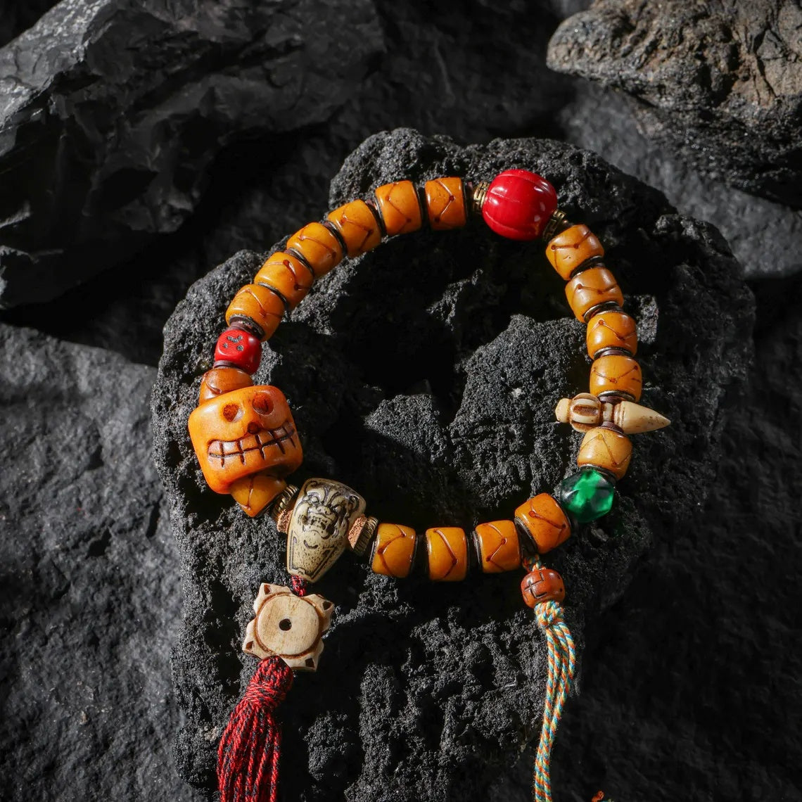 Dharma Deer Yak Bone Bracelet Tibetan Protection Talisman