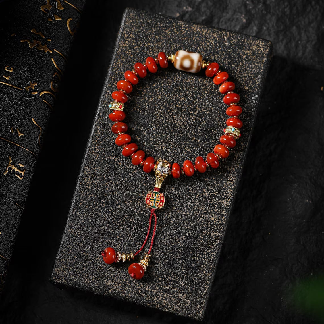 Dharma Deer Red Agate Tibetan Bracelet