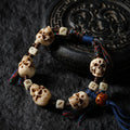 Dharma Deer Yak Bone Carved Skull Bracelet Amulet