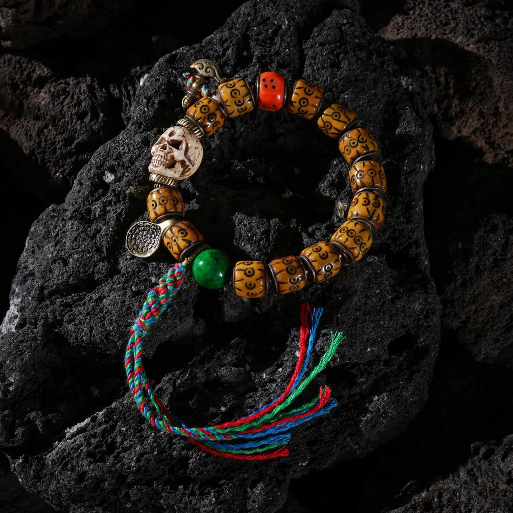 Dharma Deer Bone Skull Bracelet Tibetan Protection Talisman