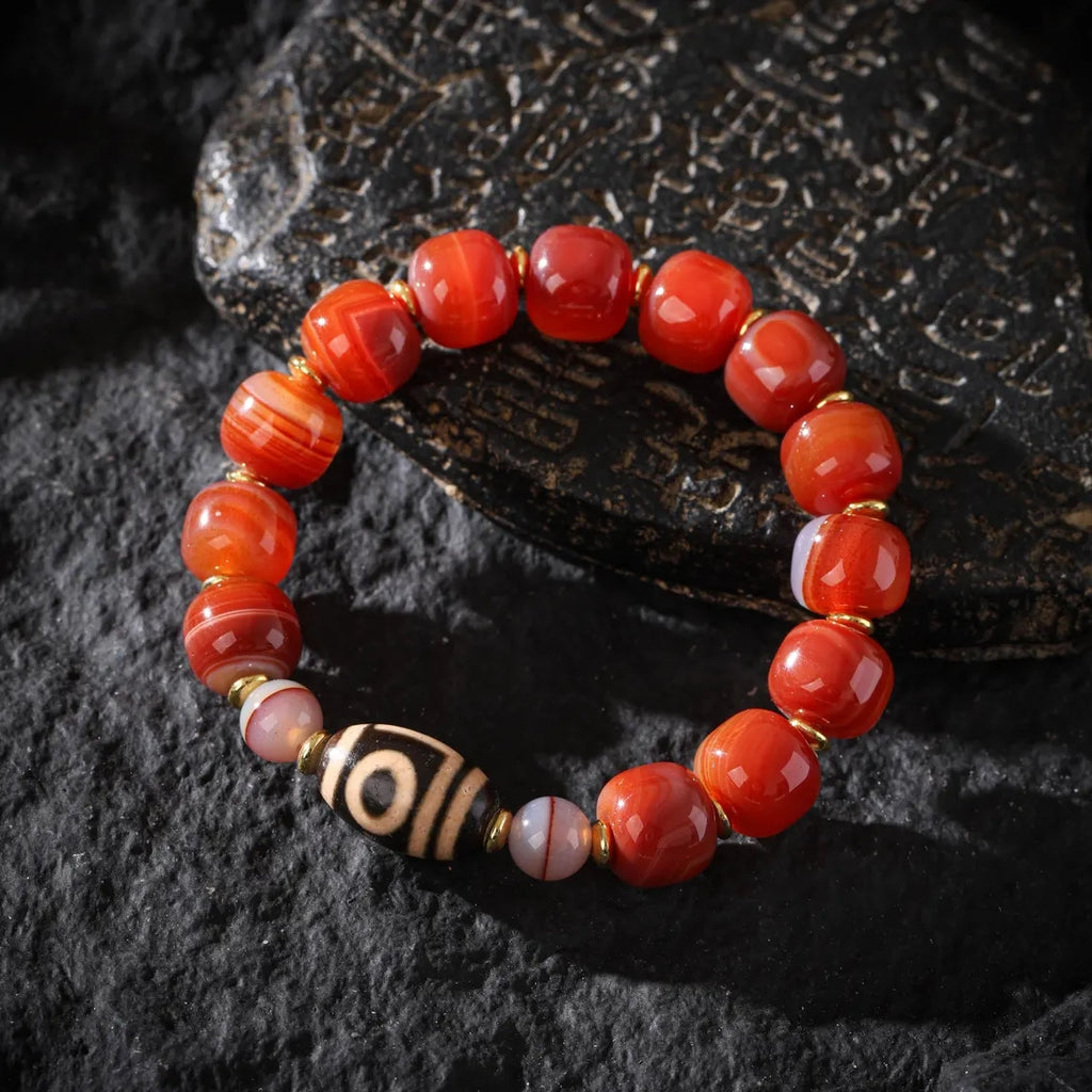 Dharma Deer Mala Bracelet One-Eyed Dzi Sardonyx