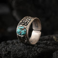 Dharma Deer Turquoise Sterling Silver Ring | Engraved Adjustable Statement