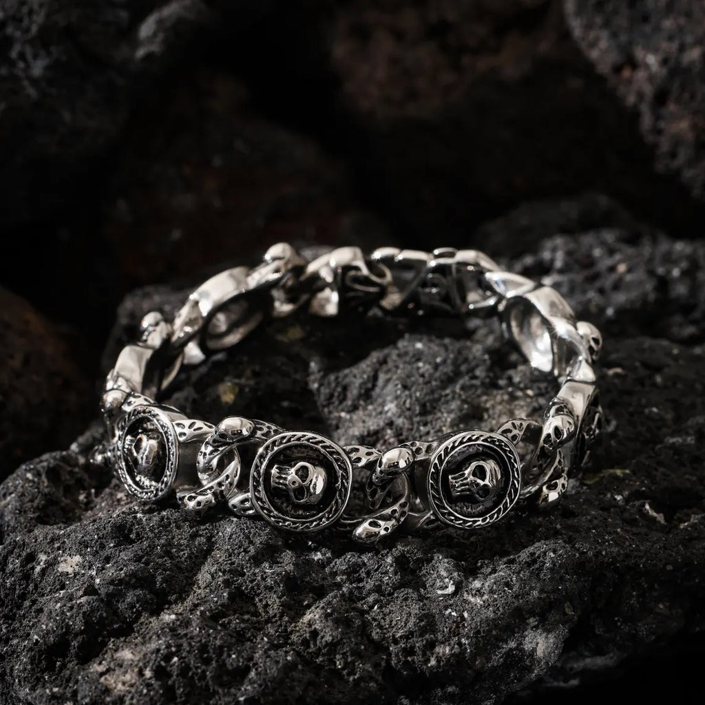 Dharma Deer Skull Chain Bracelet, 316L Stainless Steel, Heavy Statement Bracelet, Spring Clasp