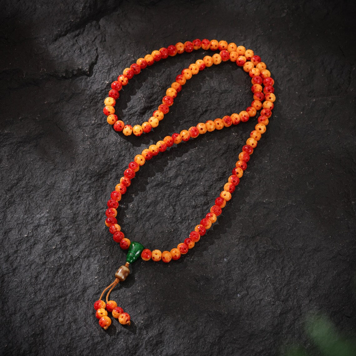 Dharma Deer Yak Bone Necklace 108 Mala Beads Hollow Design