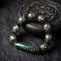 Dharma Deer Tibetan Dzi Mala Bracelet Nine-Eye Green Dzi