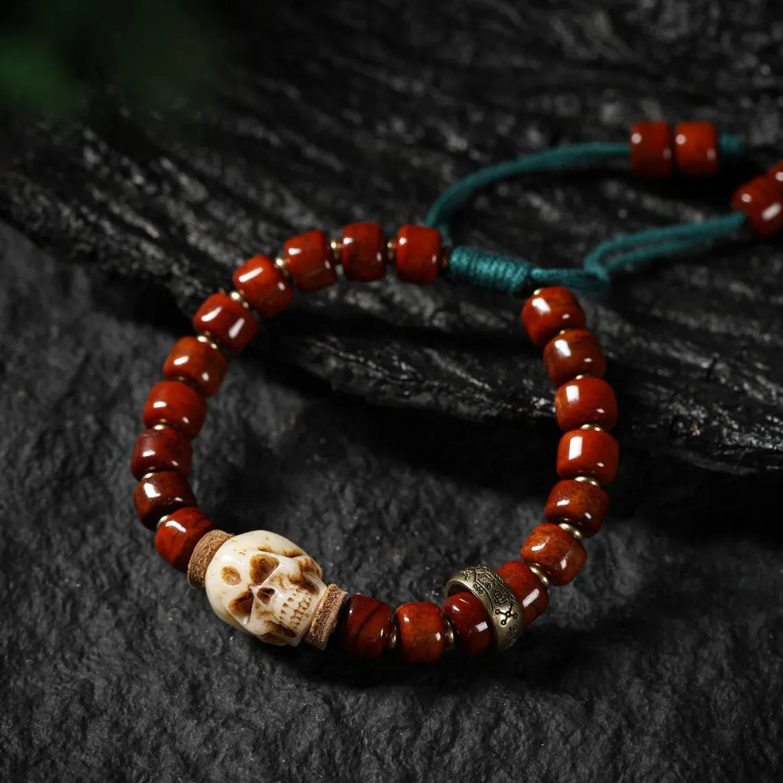 Dharma Deer Yak Bone Carved Skull Bracelet Amulet