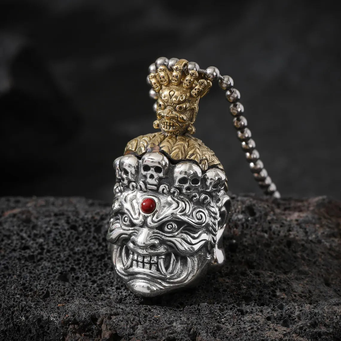 Dharma Deer Tibetan Mahakala Protector Pendant Black Deity