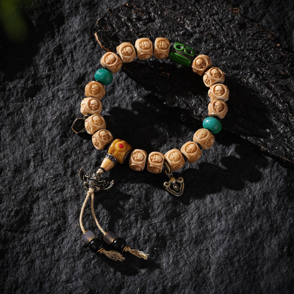 Dharma Deer Yak Bone Skull Bracelet Tibetan Amulte