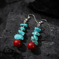 Dharma Deer Tibetan Turquoise Red Agate Dangle Earrings Sterling Silver