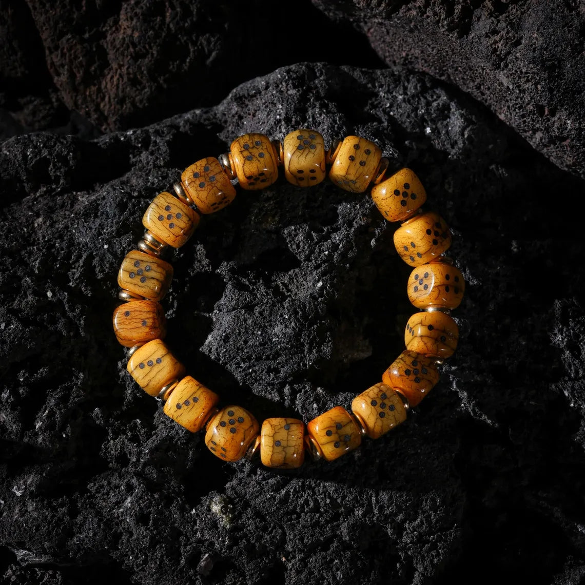 Dharma Deer Yak Bone Dice Fortune Bracelet Tibetan Amulet