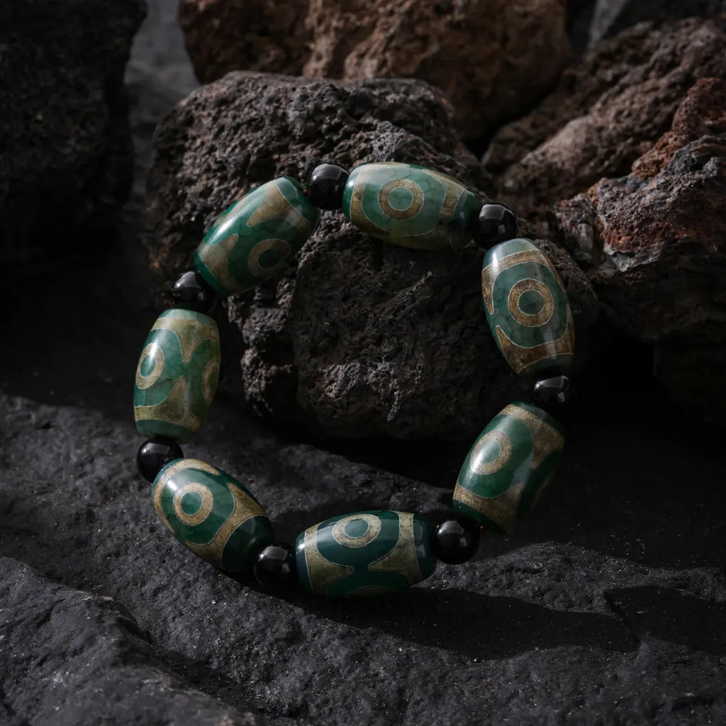Dharma Deer Tibetan Dzi Agate Bracelet Statement Stretch Bracelet Protective Talisman Jewelry