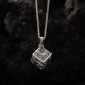 Dharma Deer Om Mantra Cube Dice Pendant, Sterling Silver Rotating Talisman Necklace, Gemstone Accents