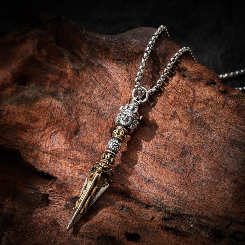 Dharma Deer Sterling Silver Phurba Pendant Necklace