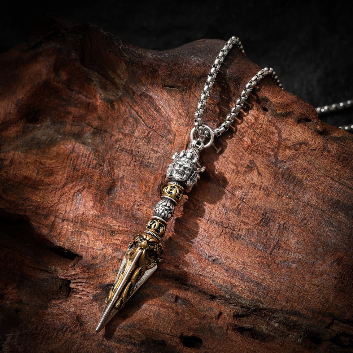 Dharma Deer Sterling Silver Phurba Pendant Necklace
