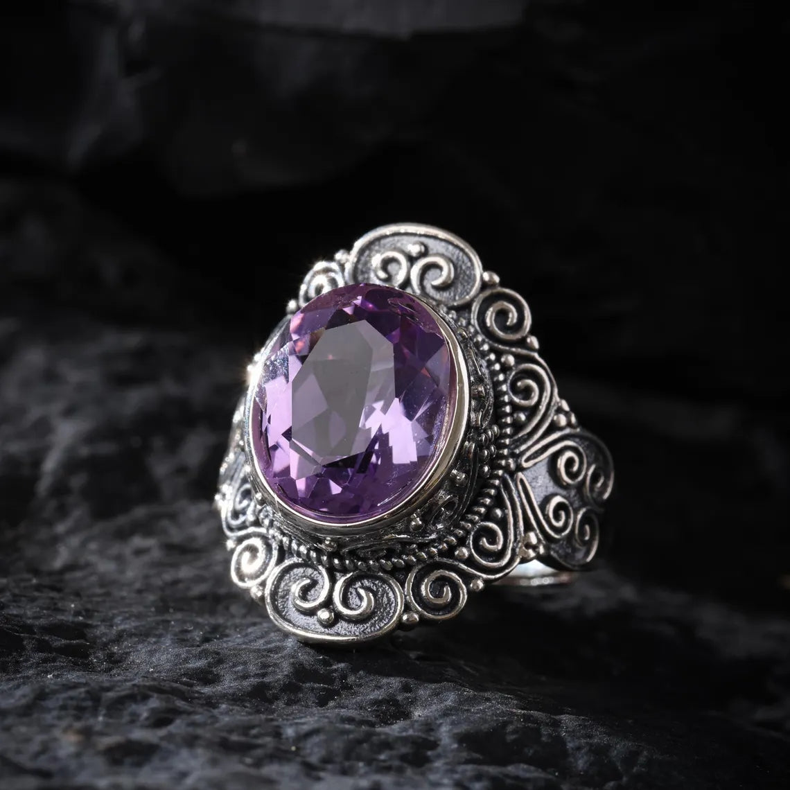 Dharma Deer Natural Amethyst Ring