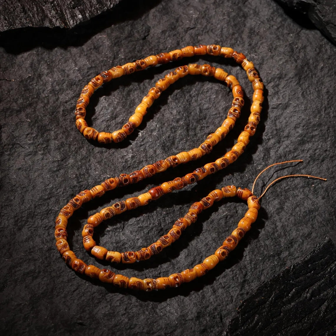 Dharma Deer Bone Skull Necklace 108 Mala Beads