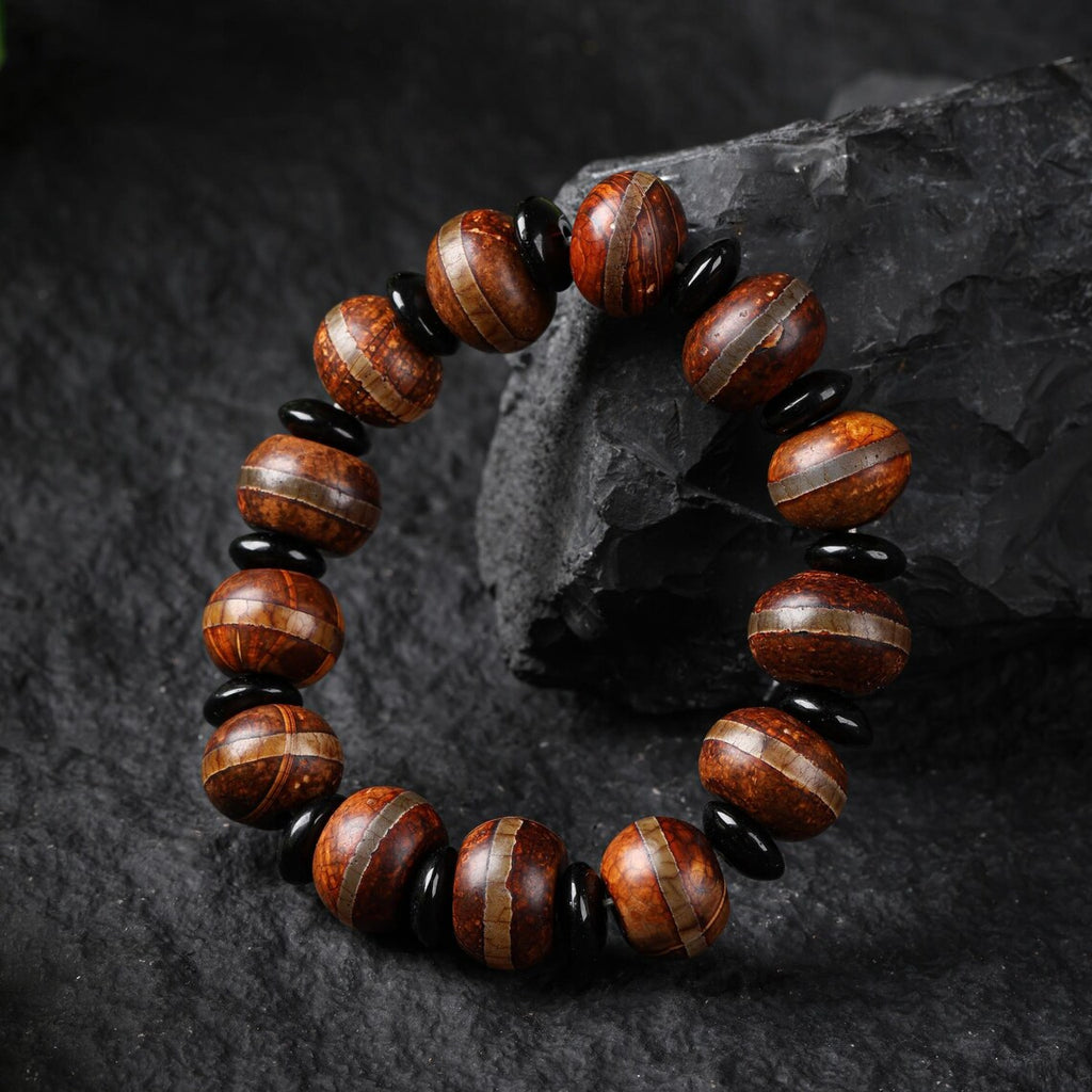 Dharma Deer Tibetan Dzi Mala Bracelet Agate Stretch Bracelet, Spiritual Protection Jewelry