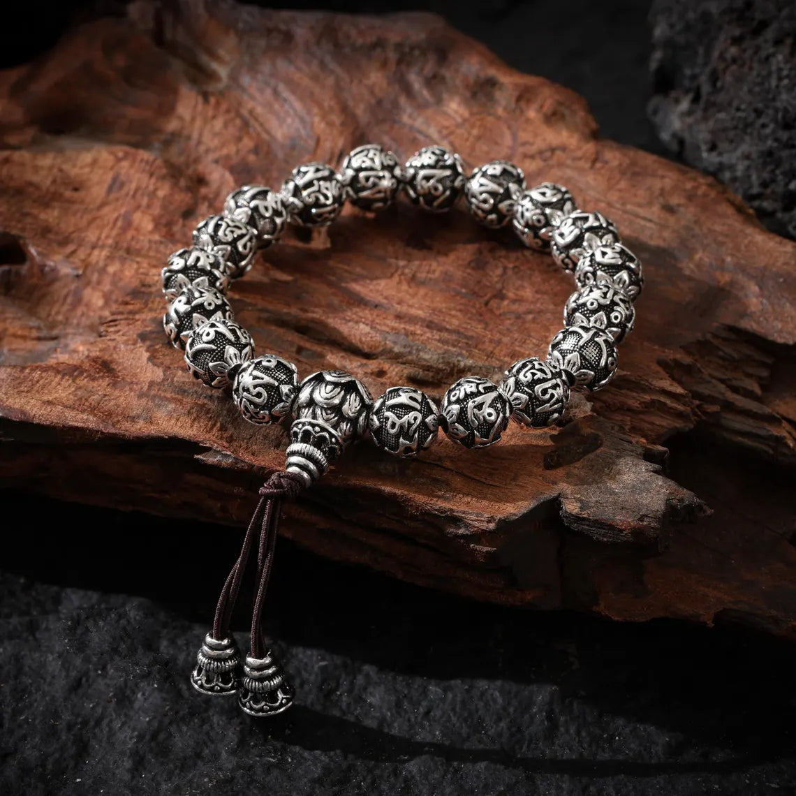 Dharma Deer Tibetan Om Sterling Silver Bracelet