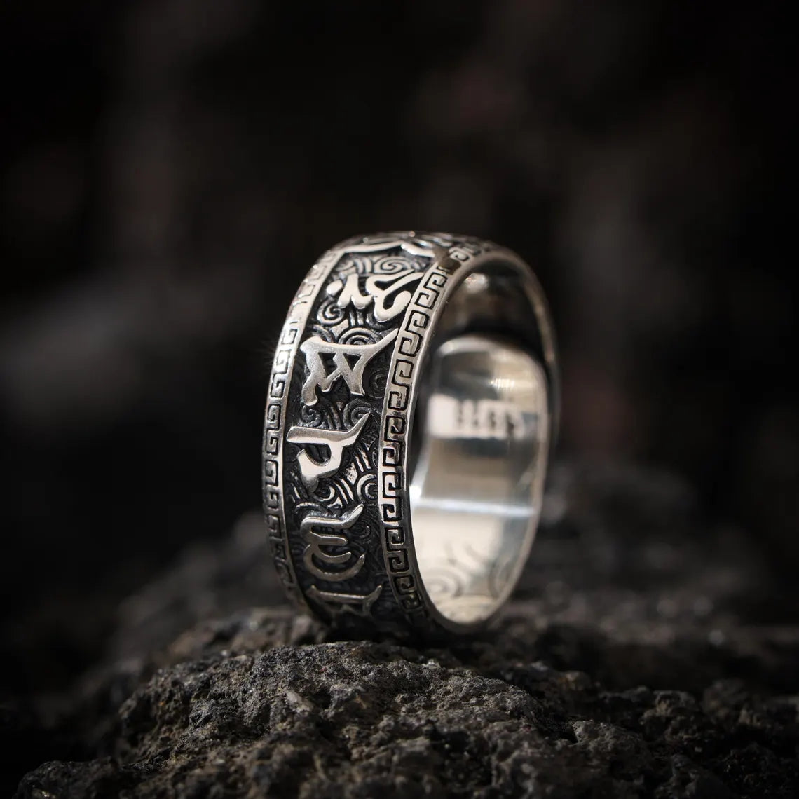 Dharma Deer Om Mani Padme Hum Ring Tibetan Mantra Band Adjustable Silver Ring