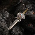 Dharma Deer Phurba Dagger Sword Pendant Two-Tone Tibetan Statement Necklace