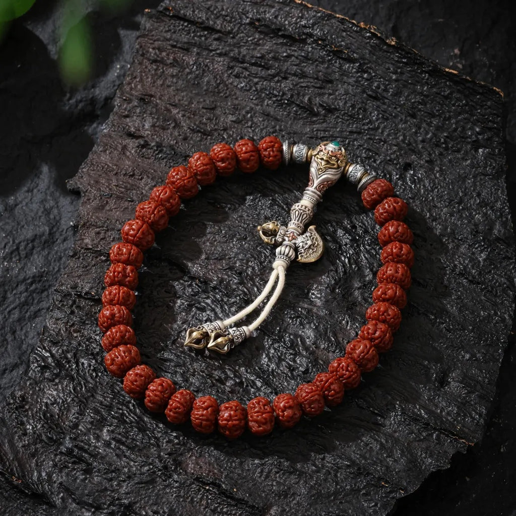 Dharma Deer Vajra Rudraksha Beads Bracelet Tibetan Amulet