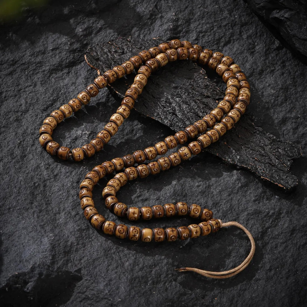 Dharma Deer Yak Bone Necklace 108 Mala Beads
