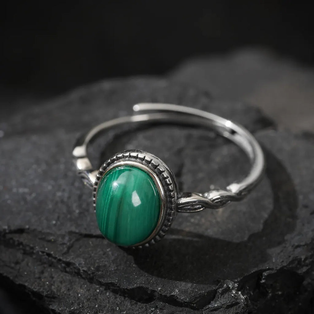 Dharma Deer Tibetan Sterling Silver Malachite Ring