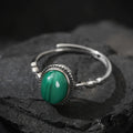 Dharma Deer Tibetan Sterling Silver Malachite Ring