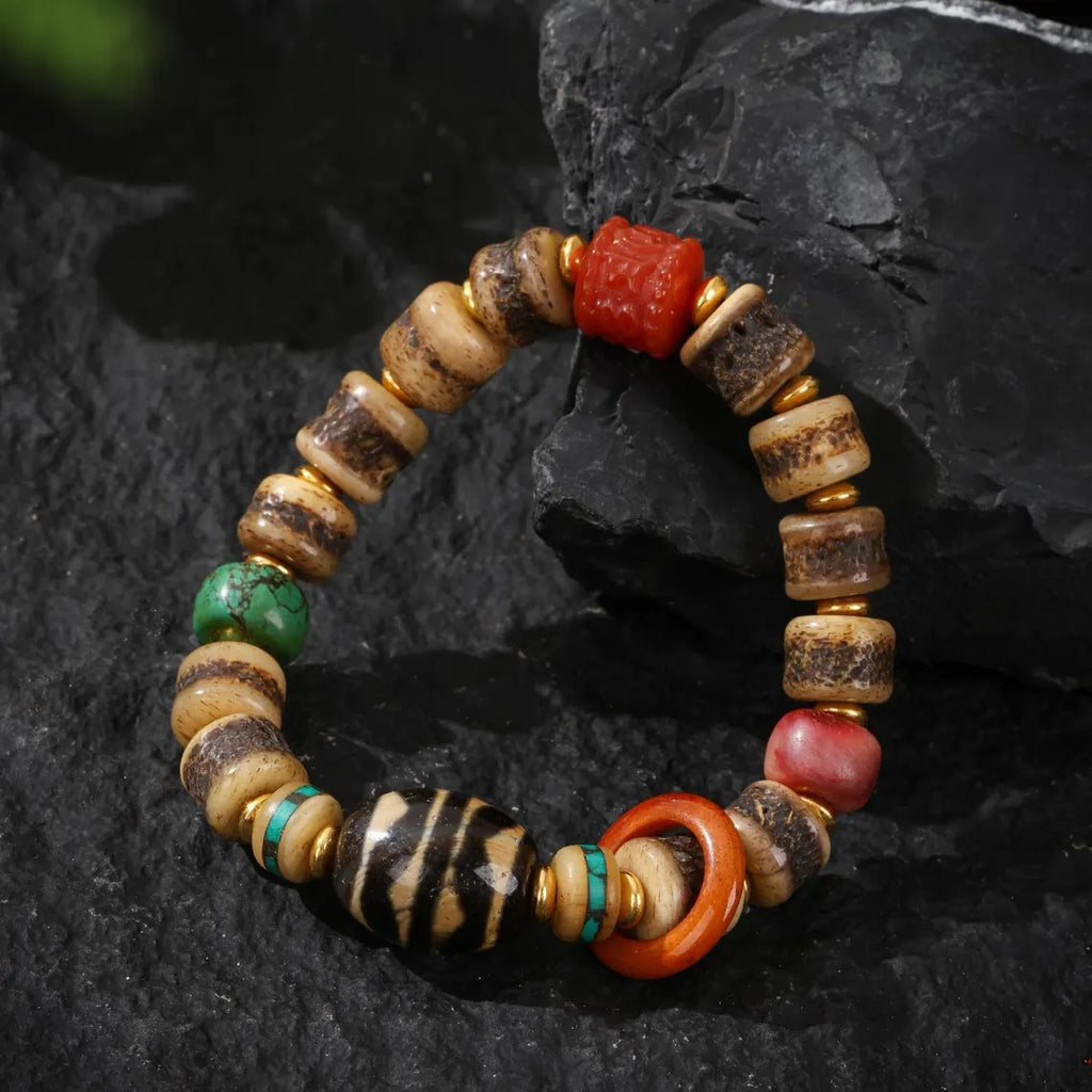Dharma Deer Yak Bone Tibetan Talisman Bracelet