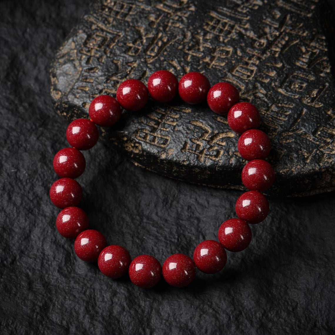 Dharma Deer Cinnabar Amulet Mala Bead Bracelet