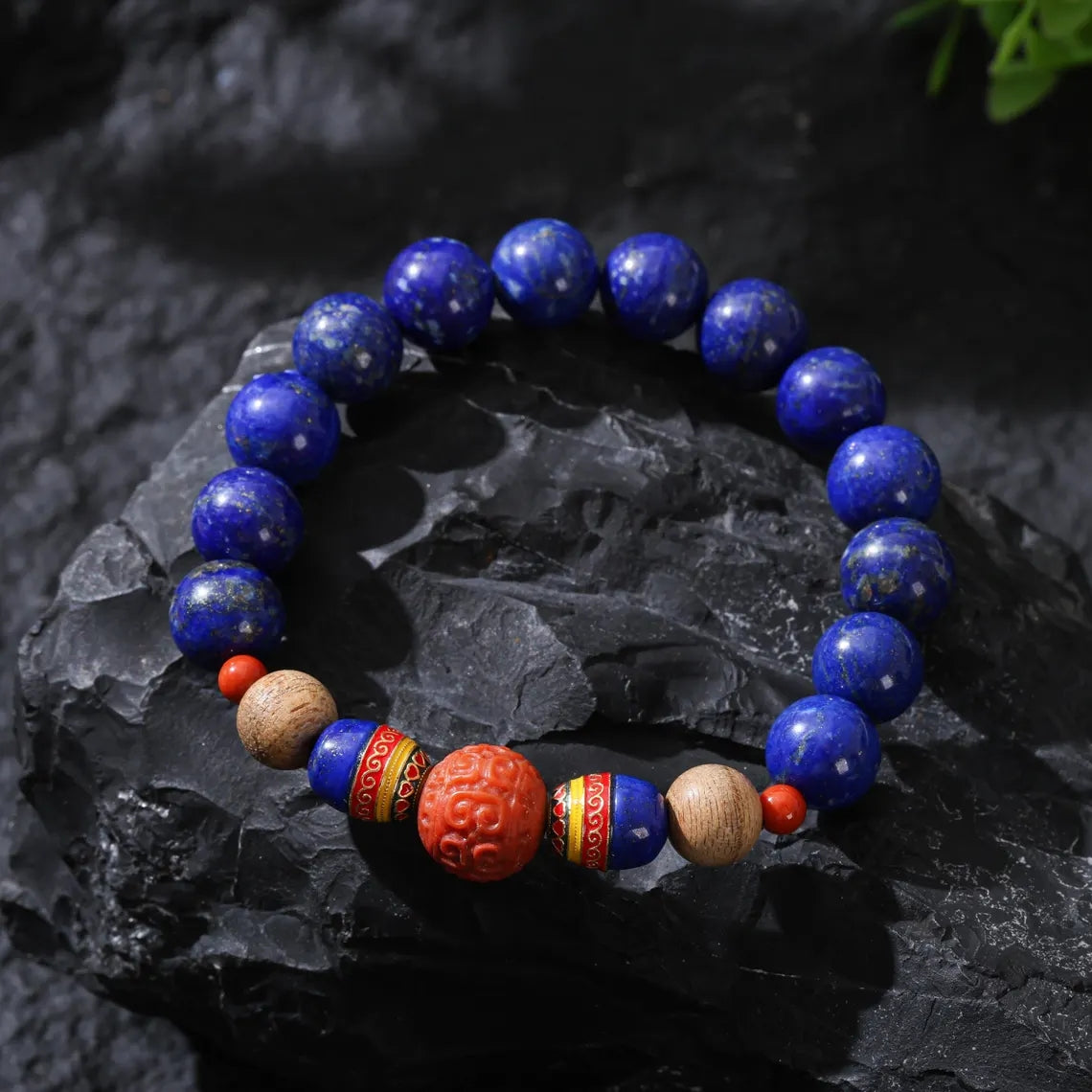 Dharma Deer Lapis Lazuli bracelet with Red Agate Accent