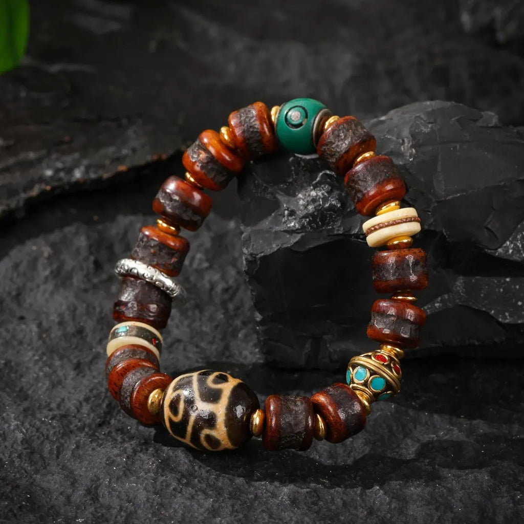 Dharma Deer Yak Bone Bead Bracelet with Dzi Accent
