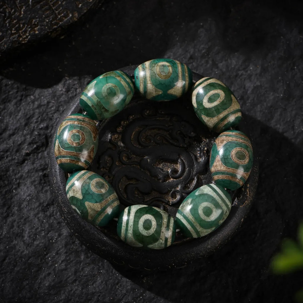 Dharma Deer Tibetan Three-Eyed Dzi Beads Bracelet