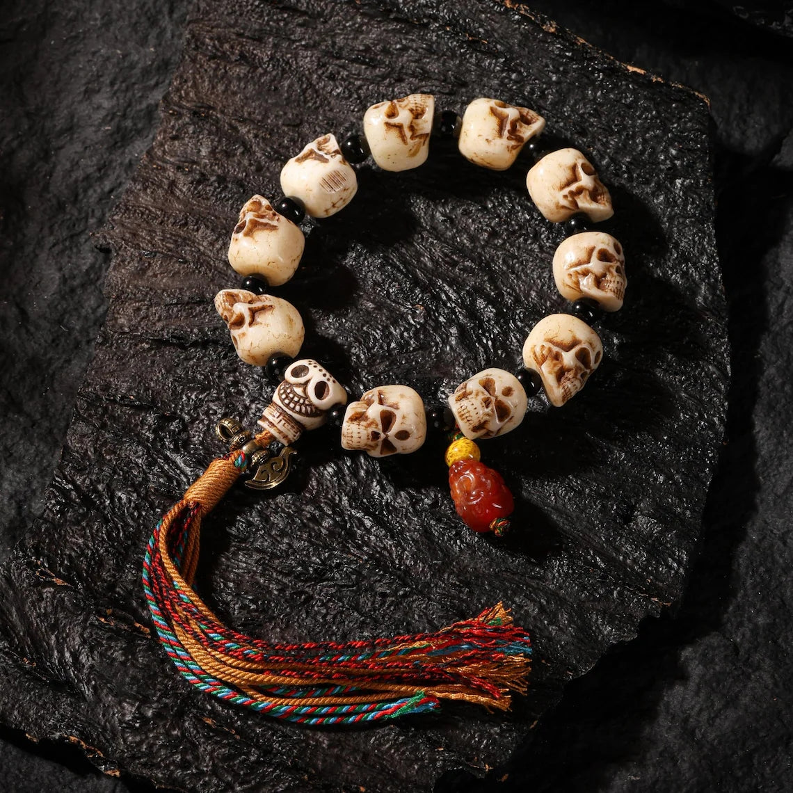 Dharma Deer Bone Skull Bracelet Charnel Ground
